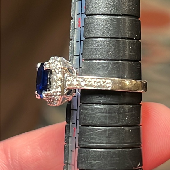 Vintage Asscher Cut blue sapphire with Halo sterling silver 925 ring - Picture 3 of 9